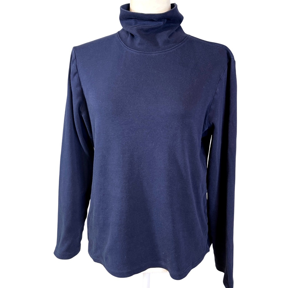 Karen Scott Womens Navy Blue Turtleneck Long Sleeve Cotton Shirt Top Size L‎